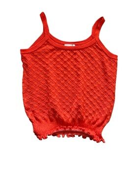 ICHI Women’s Deep Orange Ruffle Sweater Tank Top | Small